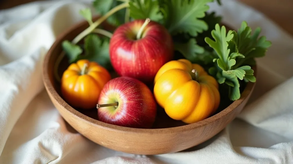 A shallow bowl of fresh fruit beside a small spoon on a pale linen cloth in soft daylight